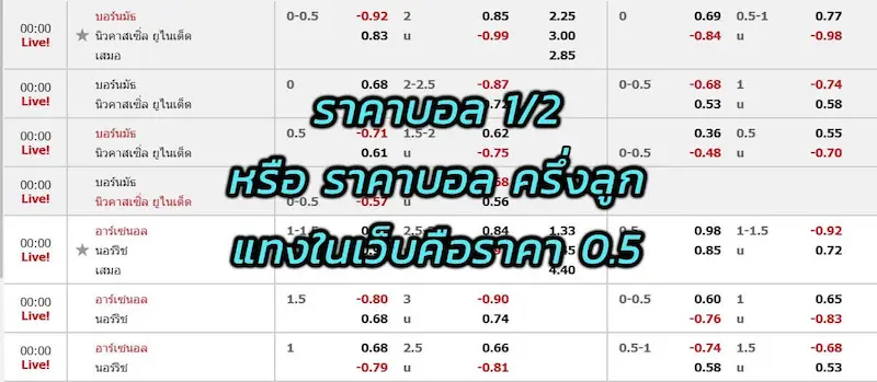 ราคาบอล 1/2คืออะไร